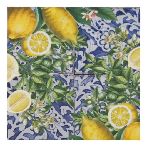Mediterranean Lemons Summer Portuguese Tiles Faux Canvas Print