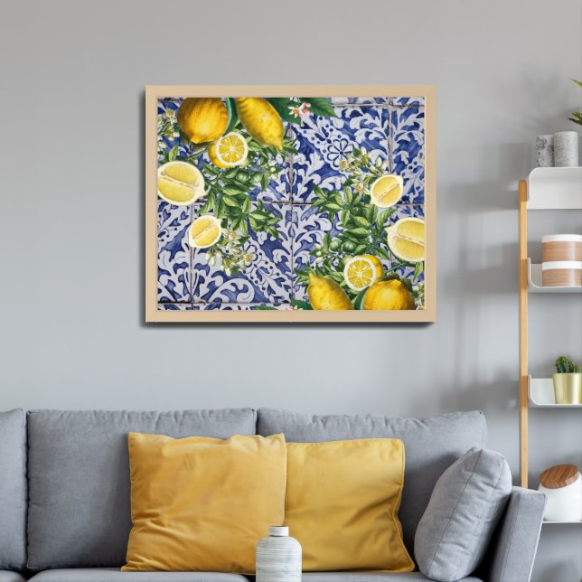 Mediterranean Lemons Summer Portuguese Tiles Framed Art (Living Room 3)