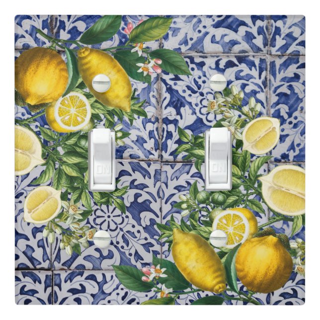 Mediterranean Lemons Summer Portuguese Tiles   Light Switch Cover (In Situ)