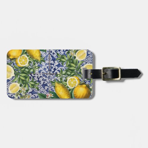 Mediterranean Lemons Summer Portuguese Tiles Luggage Tag