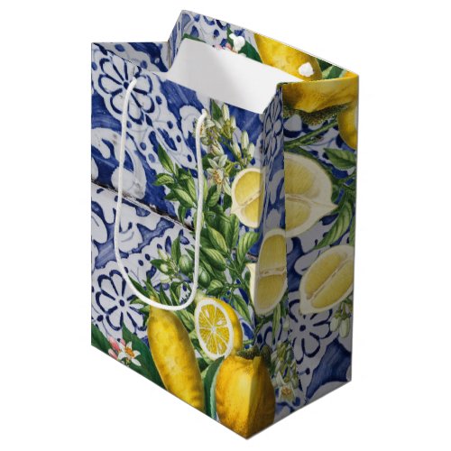 Mediterranean Lemons Summer Portuguese Tiles Medium Gift Bag