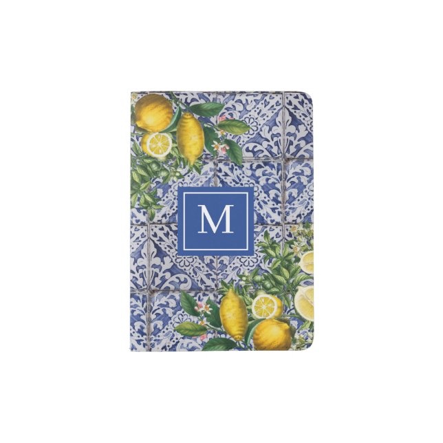 Mediterranean Lemons Summer Portuguese Tiles  Passport Holder (Front)
