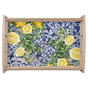 Mediterranean Lemons Summer Portuguese Tiles Serving Tray