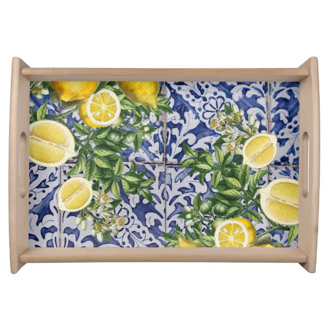 Mediterranean Lemons Summer Portuguese Tiles  Serving Tray (Front)