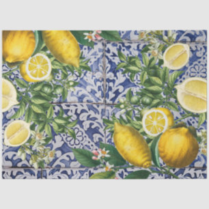 Mediterranean Lemons Summer Portuguese Tiles Tissue Paper