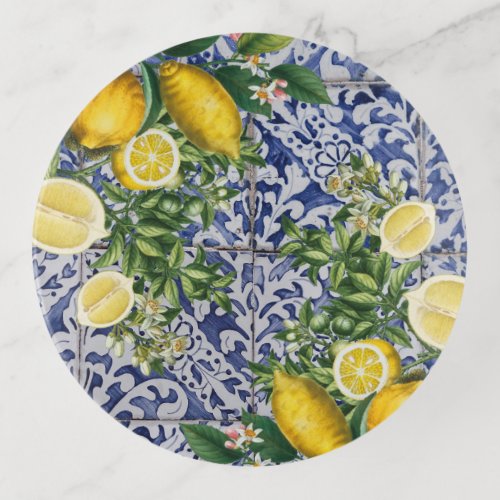 Mediterranean Lemons Summer Portuguese Tiles Trinket Tray