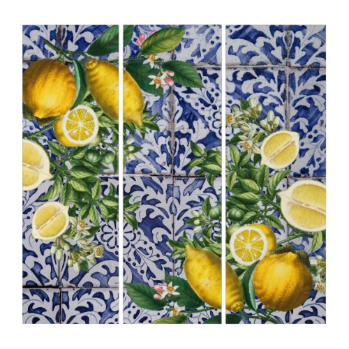 Mediterranean Lemons Summer Portuguese Tiles   Triptych