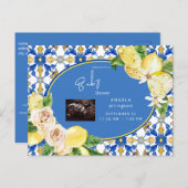Mediterranean Lemons Ultrasound Blue Baby Shower Invitation Postcard (Front/Back)