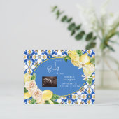 Mediterranean Lemons Ultrasound Blue Baby Shower Invitation Postcard (Standing Front)