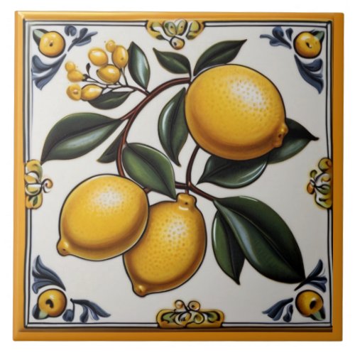 Mediterranean Lemons _ Vintage Italian Citrus Ceramic Tile