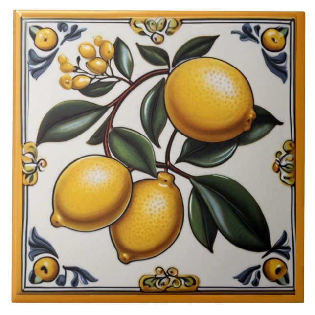 Mediterranean Lemons - Vintage Italian Citrus Ceramic Tile (Front)