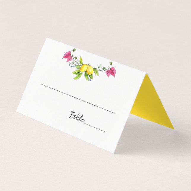 Mediterranean Lemons wedding folded Place cards (Front)