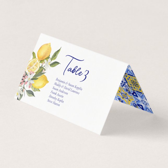 Mediterranean Lemons Wedding Place Cards (Front)