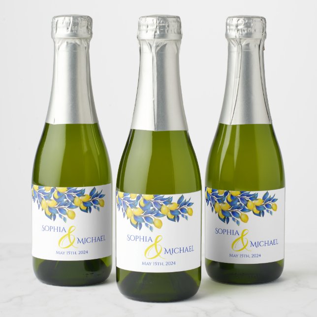 Mediterranean-Lemons-Wedding Sparkling Wine Label (Bottles)