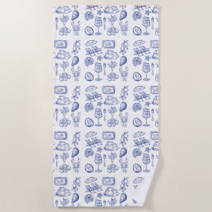 Mediterranean Life Outline Beach Towel