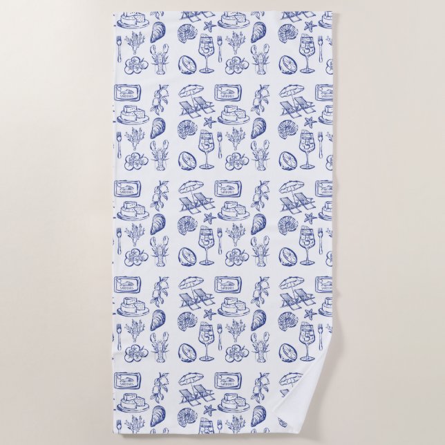 Mediterranean Life Outline Beach Towel (Front)