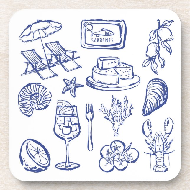  Mediterranean Life Outline Beverage Coaster (Front)
