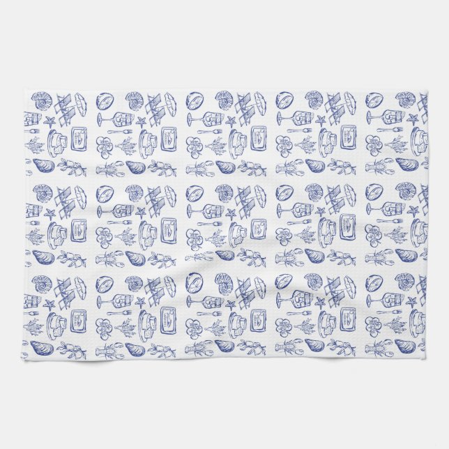 Mediterranean Life Outline Kitchen Towel (Horizontal)