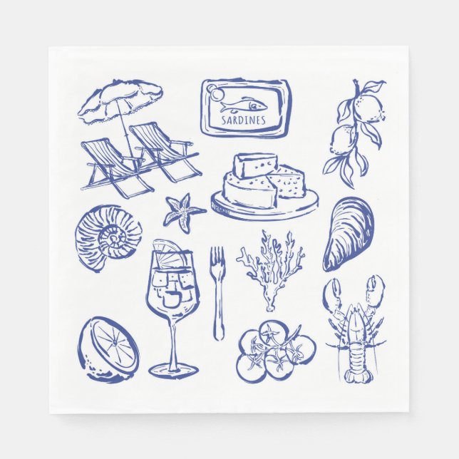  Mediterranean Life Outline Napkins (Front)