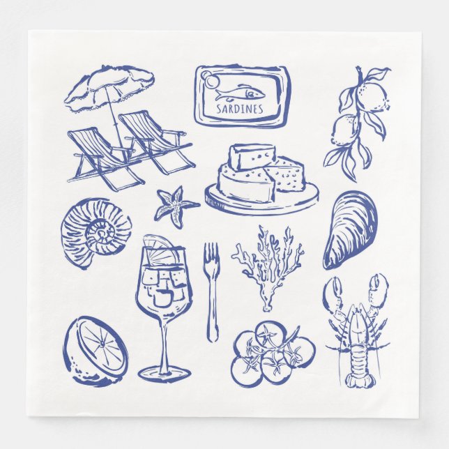  Mediterranean Life Outline Paper Dinner Napkins (Front)
