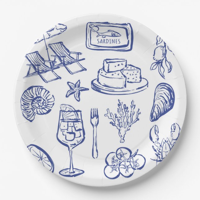  Mediterranean Life Outline Paper Plates (Front)