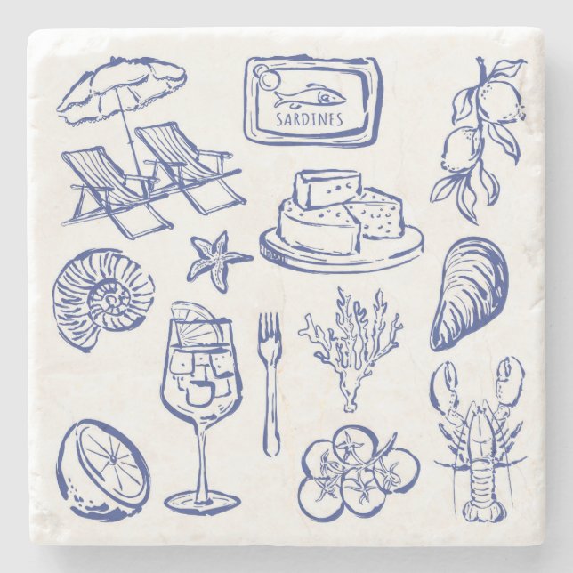 Mediterranean Life Outline Stone Coaster (Front)
