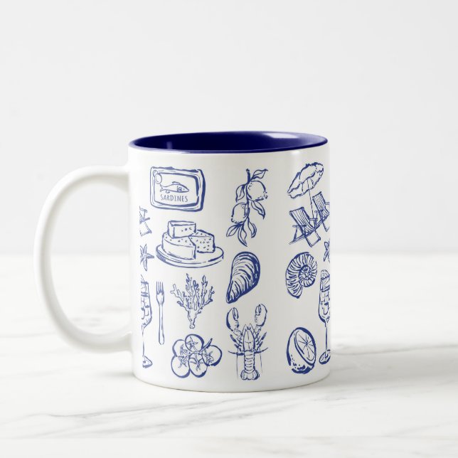  Mediterranean Life Outline Two-Tone Coffee Mug (Left)