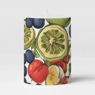 Mediterranean Limes, Lemons and Flowers. Painted Pillar Candle