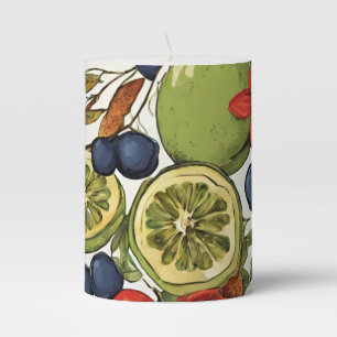 Mediterranean Limes, Lemons and Flowers. Painted Pillar Candle