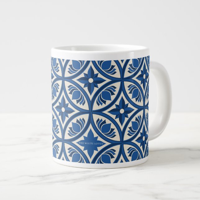 Mediterranean Lotus Tile Pattern - The White Lotus Giant Coffee Mug (Front Right)