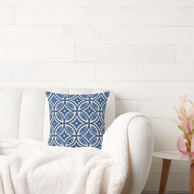 Mediterranean Lotus Tile Pattern - The White Lotus Throw Pillow (Couch)