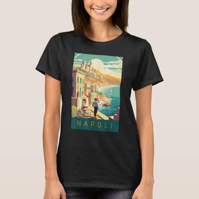 Mediterranean Magic Naples Vintage Poster Art T-Shirt (Front)
