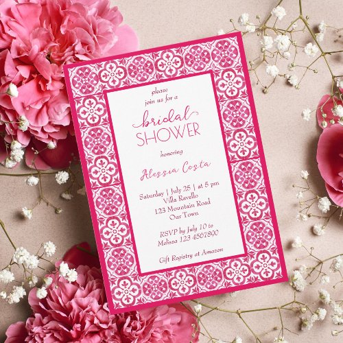 Mediterranean Majolica magenta tiles bridal shower Invitation