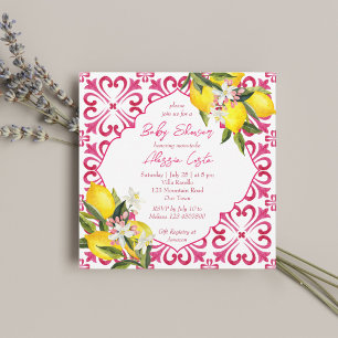 Mediterranean Majolica tiles lemons baby shower Invitation
