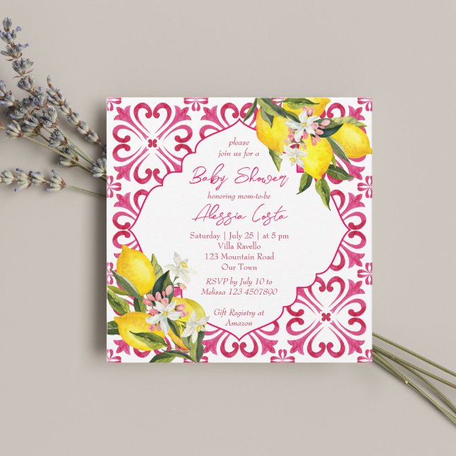 Mediterranean Majolica tiles lemons baby shower Invitation (Creator Uploaded)