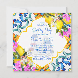 Mediterranean Majolica tiles lemons birthday party Invitation
