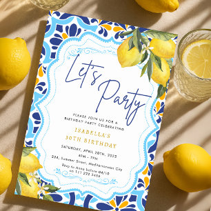Mediterranean Majolica tiles Lemons Birthday Party Invitation