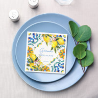 Mediterranean Majolica tiles lemons bridal shower Napkins