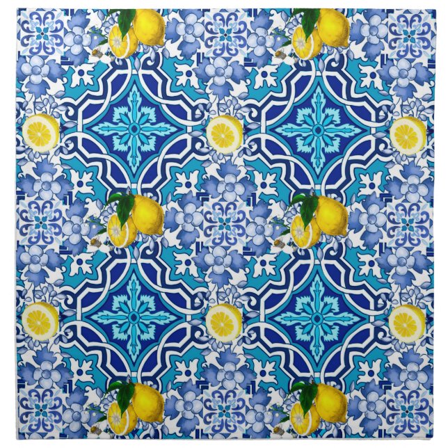 Mediterranean,majolica,tiles ,lemons,citrus   cloth napkin (Front)