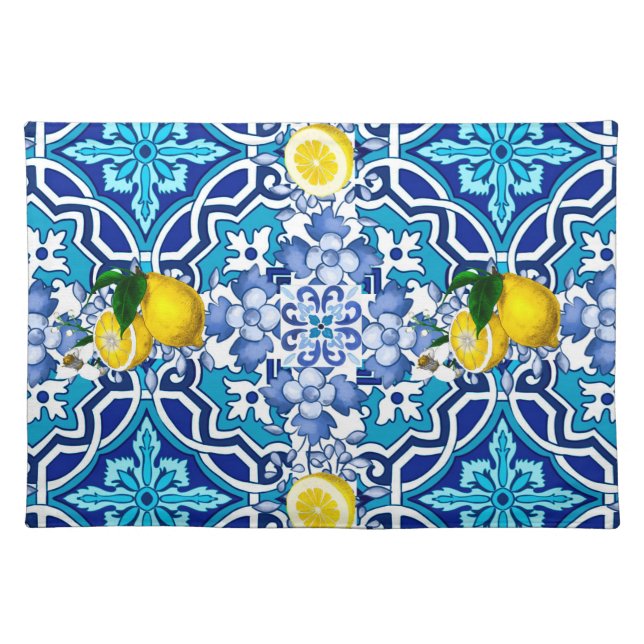 Mediterranean,majolica,tiles ,lemons,citrus   cloth placemat (Front)
