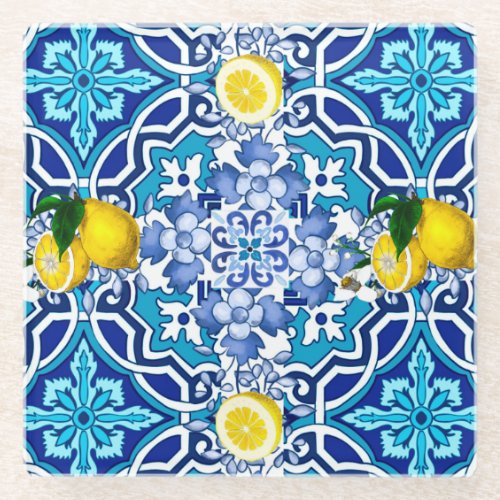 Mediterraneanmajolicatiles lemonscitrus  glass coaster