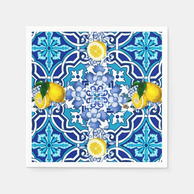 Mediterranean,majolica,tiles ,lemons,citrus  napkins (Front)