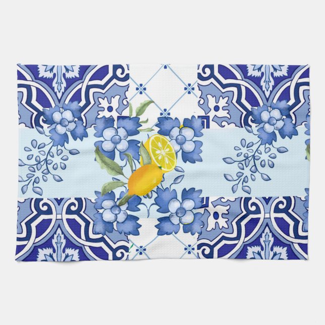 Mediterranean,majolica,tiles  Tablecloth Kitchen Towel (Horizontal)