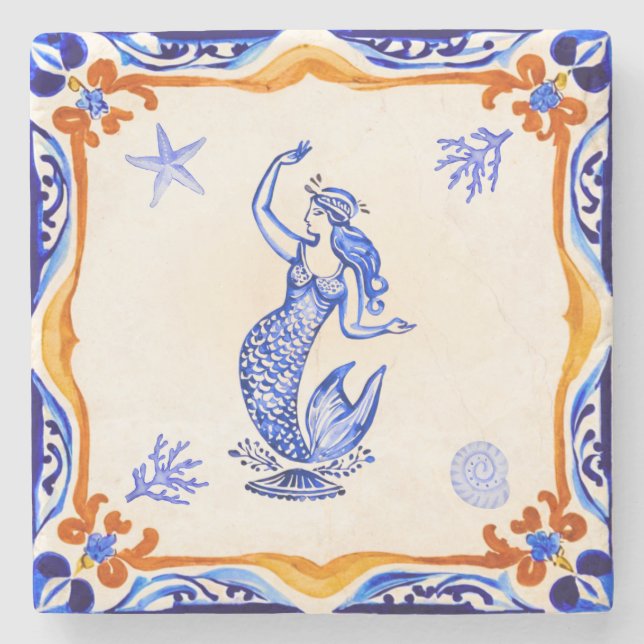 Mediterranean Mermaid Stone Coaster (Front)