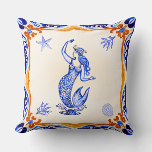 Mediterranean Mermaid Throw Pillow