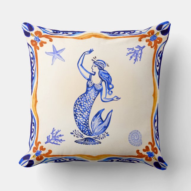 Mediterranean Mermaid Throw Pillow (Front)