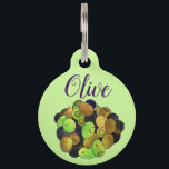 Mediterranean Mixed Olives Greek Food Kalamata Pet ID Tag<br><div class="desc">Design features an original illustration of a mix of black and green mixed pitted olives, including Kalamata, Conservoila, and more. A staple food in Greek and Mediterranean cuisine! This olive design is also available on other products. Lots of additional food prints are also available from this shop. Don't see what...</div>
