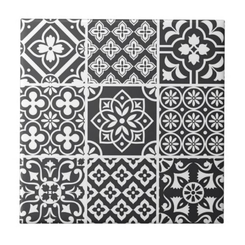 Mediterranean Monochrome Azulejo Majolica Mosaic Ceramic Tile