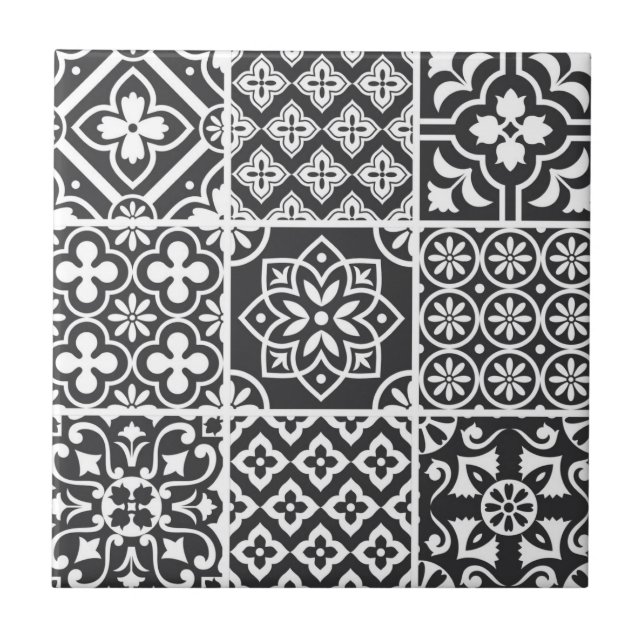 Mediterranean Monochrome Azulejo Majolica Mosaic Ceramic Tile (Front)