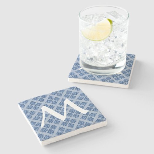 Mediterranean Moroccan Damask with Monogram Stone Coaster